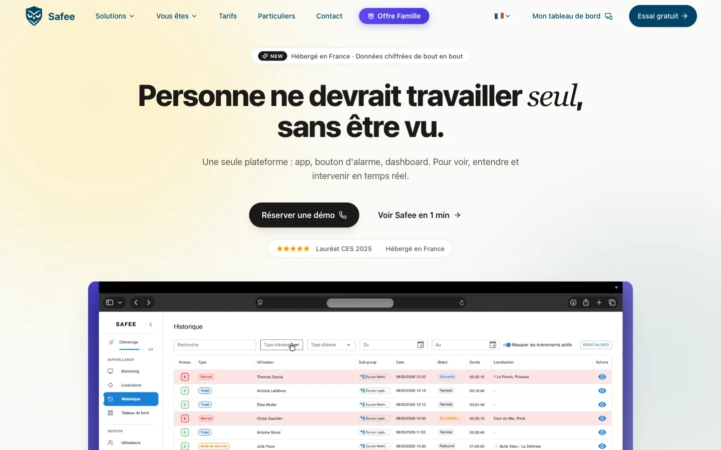 Aperçu de l'interface de Safee